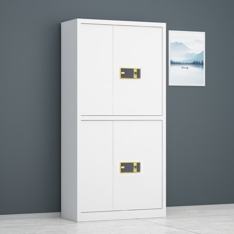 Guhao Warehousing Iron Cabinet Office File Cabinet Safe Cabinet Gray White Steel Anti-theft Fingerprint Password Lock Sectional File Cabinet Upgraded Double Section No Pullout Electronic Fingerprint Lock