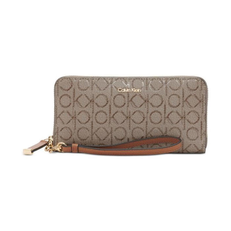Calvin Klein luxury fashion brand women's wallet Lucy brown CK printed leather wristband simple and fashionable 13827244 Almond Taupe/ Caramel os