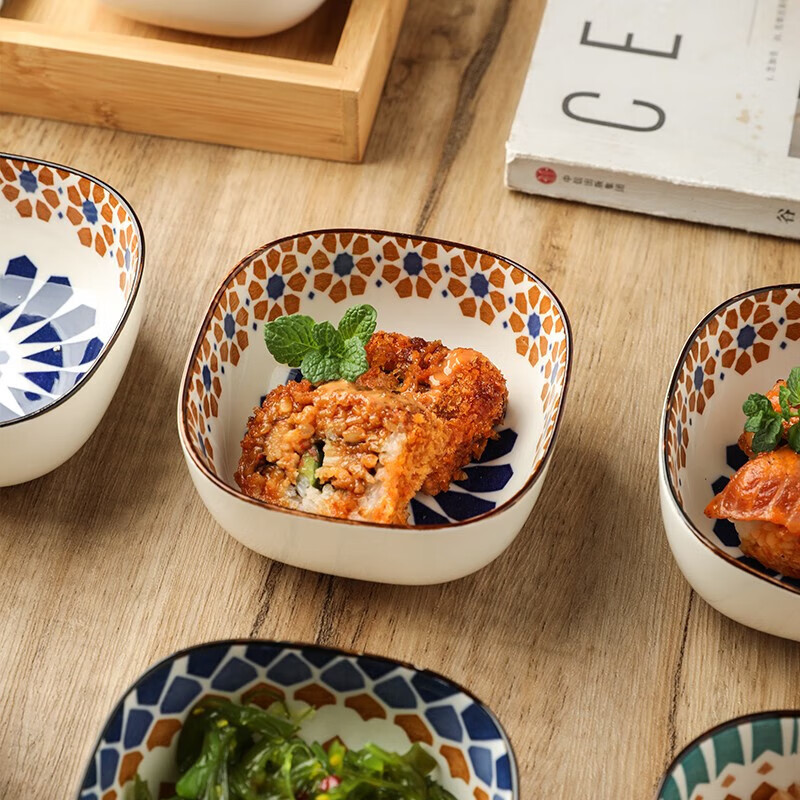 Dinner general dipping dish snack plate underglaze color ceramic Japanese-style household dipping dish condiment dish 6 bowl set without tray