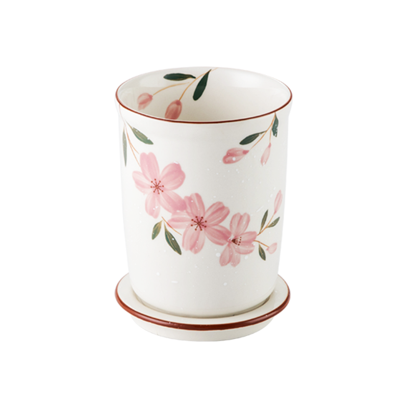 Duomeiran Japanese-style cherry blossom chopstick tube ceramic chopstick holder household drain chopstick basket chopstick bucket chopstick cage storage chopstick holder hand-painted cherry blossom chopstick tube
