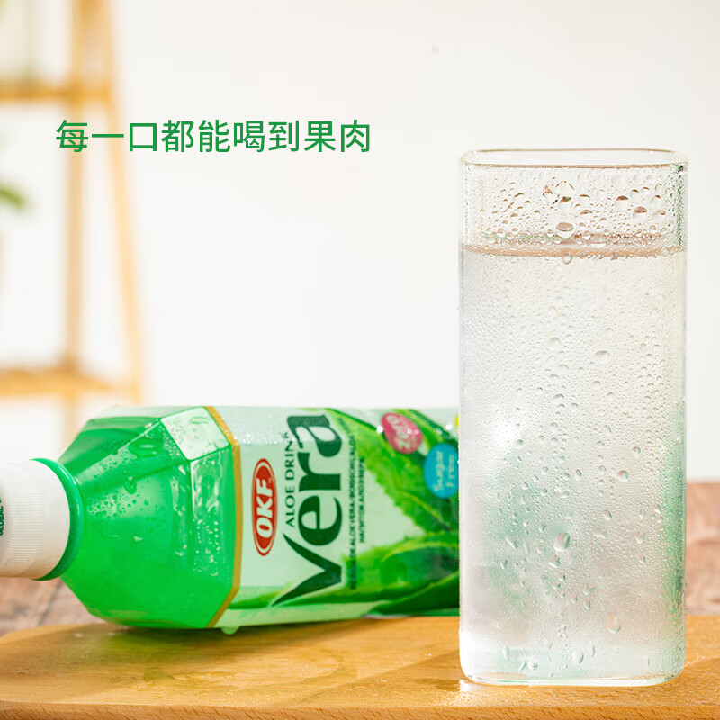 OKF imported from South Korea, Curaçao sugar-free aloe drink 500ml*4 bottles, 0 sugar, 0 fat, 0 calories, contains aloe vera particles