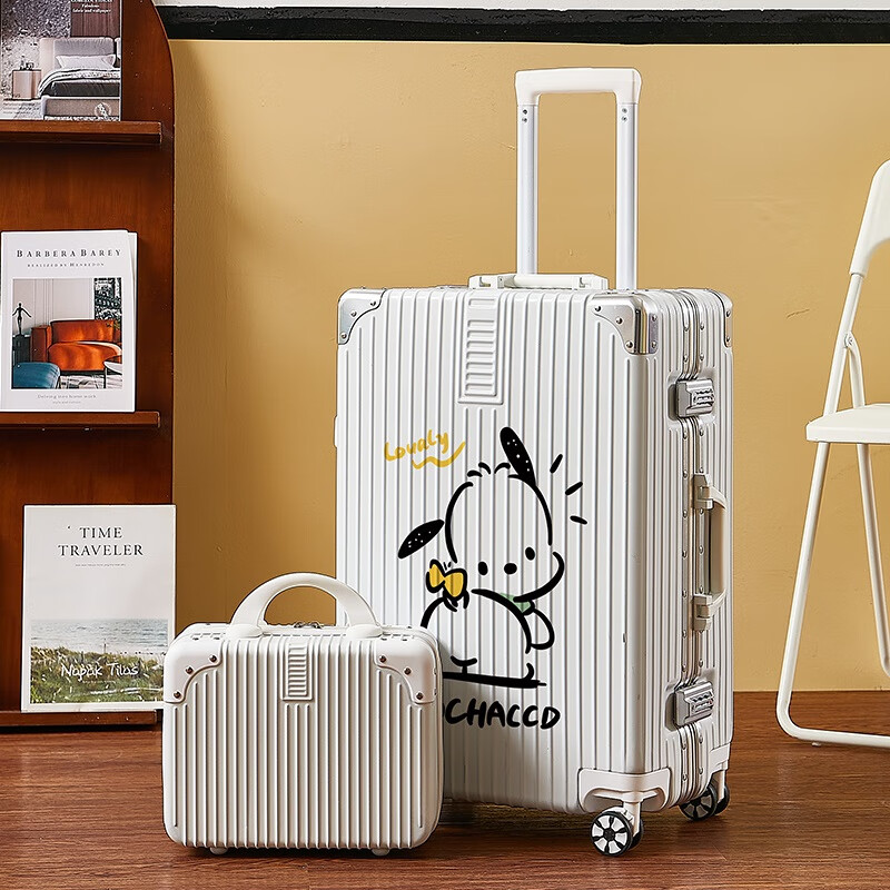 Guihong 2025 New Cartoon Printed Luggage Lightweight Trolley Case for Men and Women Aluminum Frame Large Capacity Student Strong and High-Class 2026 (Aluminum Frame Model) White 20 Inches Domestic and International Boarding Cases