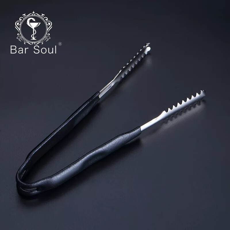 Bar Soul Stainless steel ice clip, high quality stainless steel clip, non-slip handle ice clip, bar bartending tool barbecue clip, non-slip handle ice clip 17.5cm