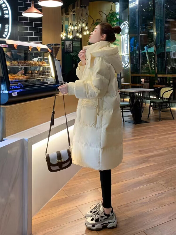 Aosijie high-end brand down jacket women's mid-length 2025 winter new style loose thickened white duck down little man jacket black M 110-130 catties