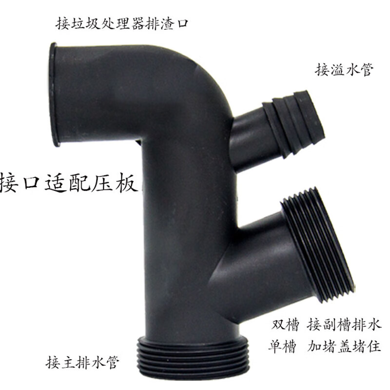 Yunqige garbage disposal drain pipe groove thickened three-four-way elbow UV type single and double lower anti-return insect odor set accessories Pressure plate installation A-type three-way (single groove)
