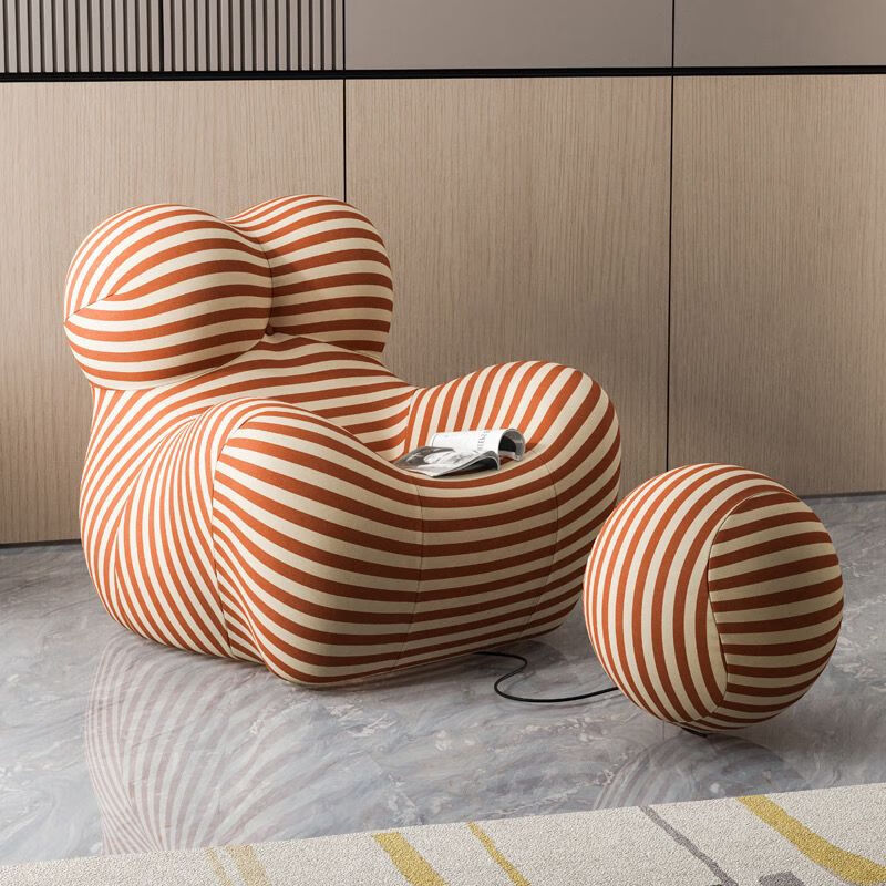 Santoba single sofa, reclining single sofa chair, mother's embrace, Internet celebrity lazy leisure sofa, living room leisure sofa, champagne color sherpa + same color ball