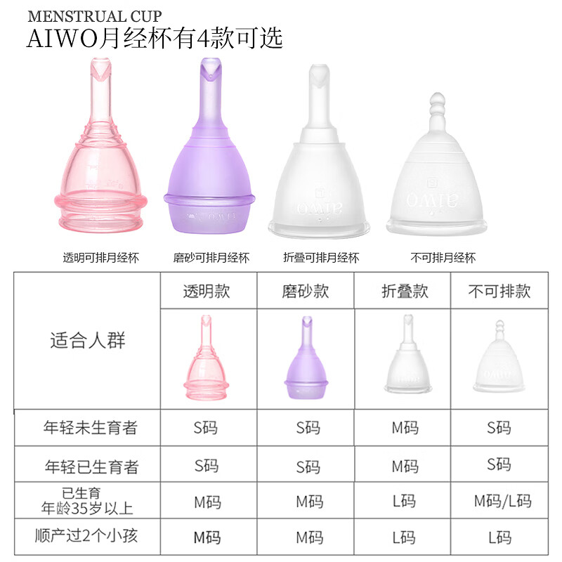 AIWO Beibei menstrual cup silicone menstrual cup can drain menstrual cup, a magical device for aunts to prevent side leakage during menstruation, can swim and exercise, second generation new model, can drain liquid, transparent + gift bag S size