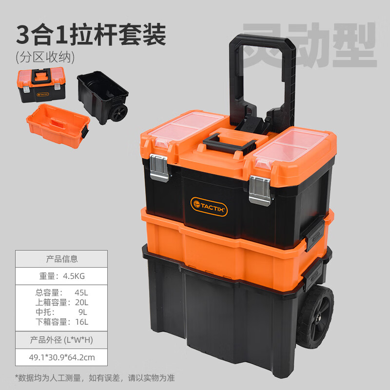 Tactix portable trolley tool box set household multi-functional storage electrician maintenance stacking storage box 320440