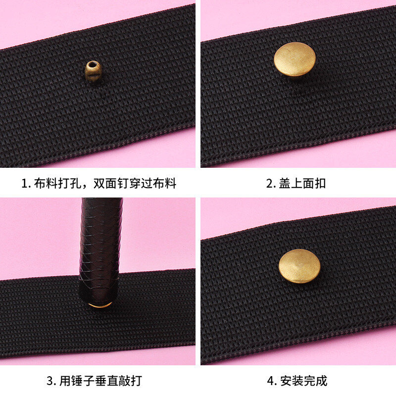 Outstanding metal double-sided rivet buckle belt belt handmade diy shoe leather goods buckle cap nail gold decorative accessories hand-knocked butt round bumper nail double-sided rivet 6x6mm inner height 4mm suitable for 3-4mm thickness silver 10 sets plus installation tools