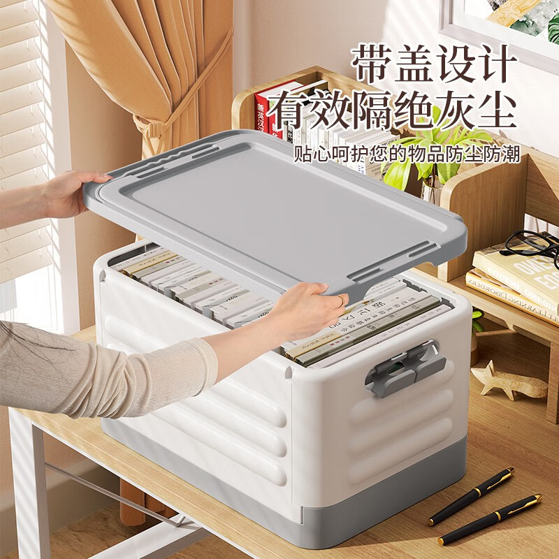 Bonnymeijia book trolley storage box foldable with pulleys student classroom book storage box towing and transporting book storage box gray white - large size with trolley - with universal wheels 1 pack free replacement if damaged