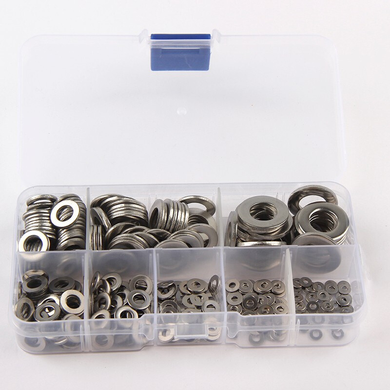 Wantful 304 stainless steel gasket, thickened metal screw flat washer M2M3M4M5M6M8M10 thin meson M2~M10 (8-in-1 set) 1 box, 360 pieces in total