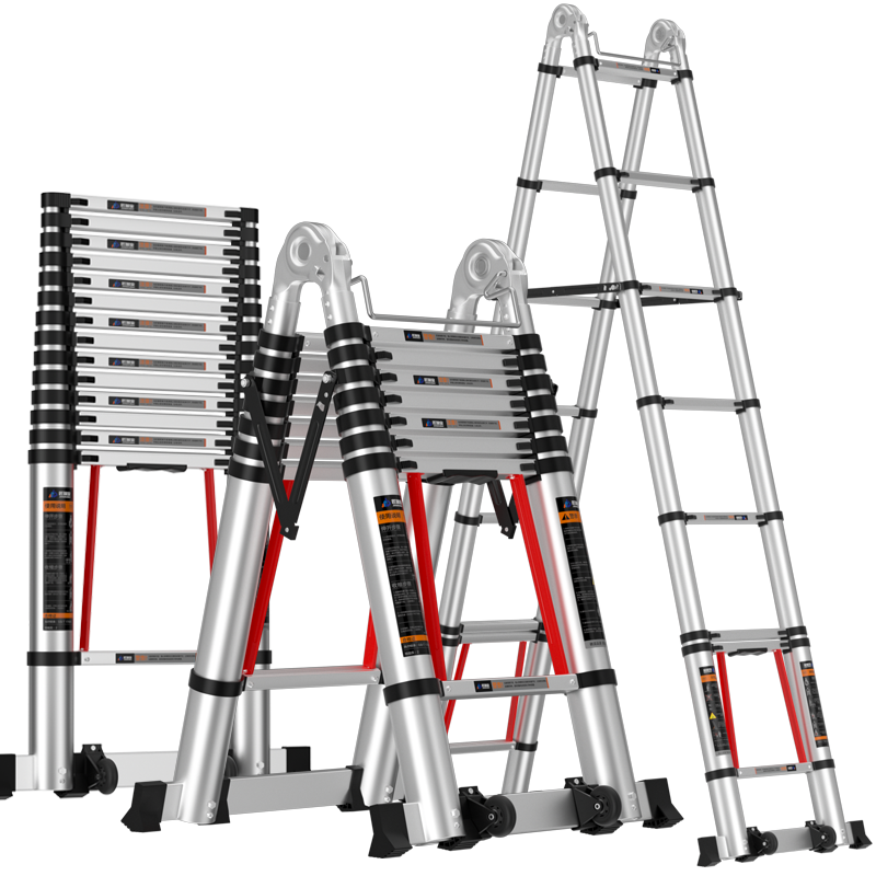 Ladder telescopic ladder herringbone ladder aluminum alloy thickened portable folding lifting household multi-functional engineering staircase herringbone ladder 2.7 meters installation-free + anti-slip widening pedal