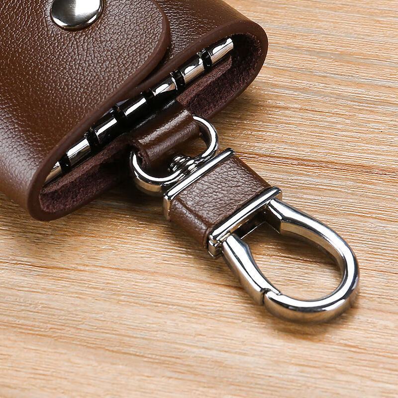 Cute Korean large-capacity multi-function key bag, men's and women's waist-mounted fashionable keychain, logo customization, simple-dark brown