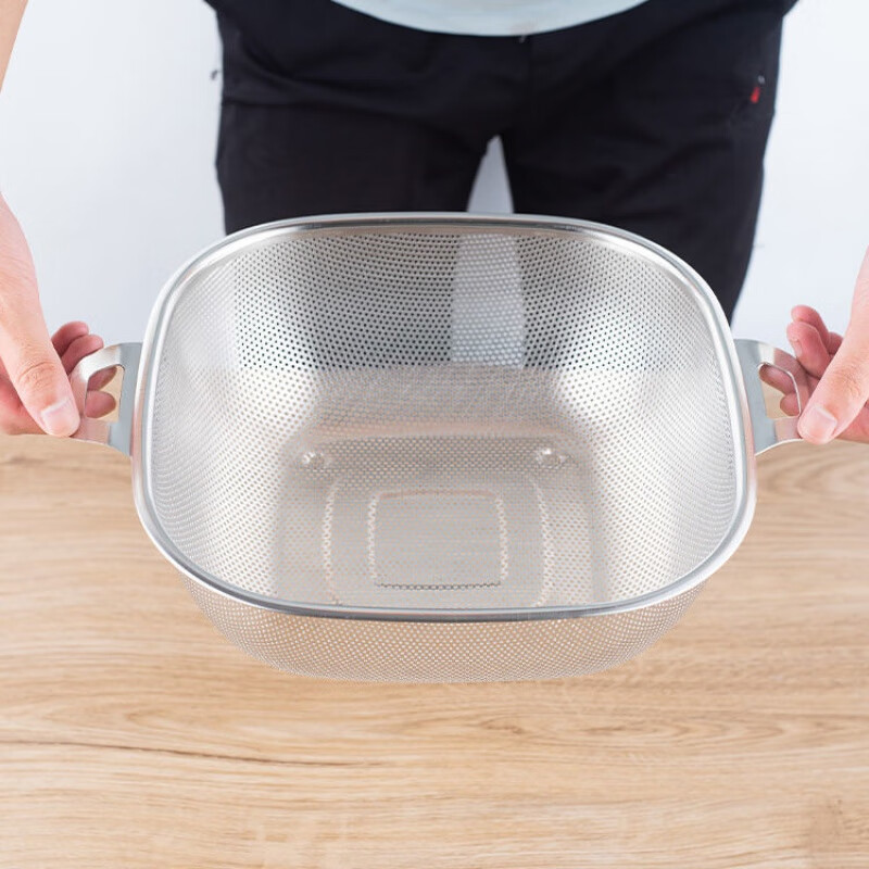 Enshousu extra thick stainless steel rice sieve round square drain basket washing sieve fruit drain basin kitchen basin washing vegetables rice basin extra thick round 19.5cm