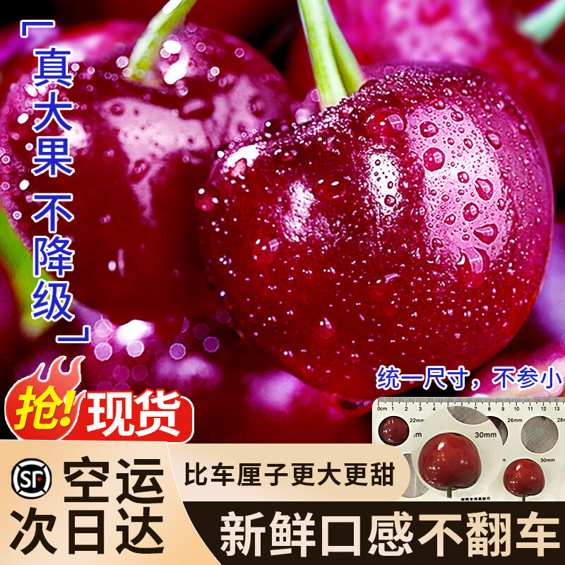 Spot Chilean imported cherries, fresh cherries, seasonal high-end extra large Chilean cherries whole box pregnant woman gift box 1500g (net weight) Fruit King 4J32-34mm