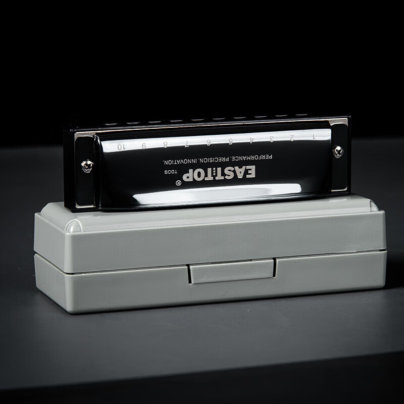 Oriental Ding Blues Harmonica 10-hole embedded bright black cover gray plastic box T009 Recommended for beginners 10-hole black (paddy C key) embedded
