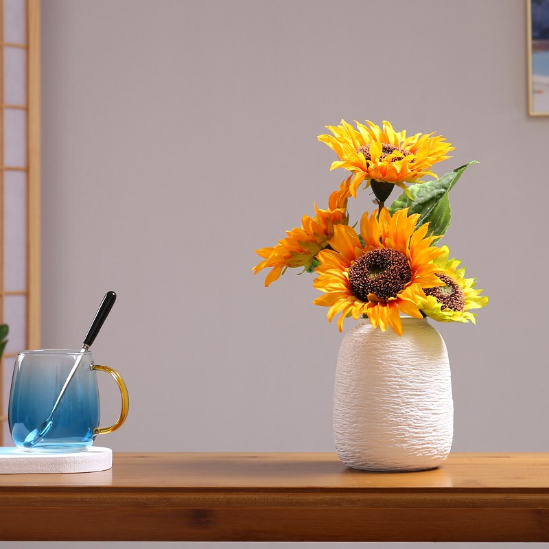 Puji Creative Ceramic Vase Nordic Simple Living Room Coffee Table TV Cabinet Flower Arrangement Dining Table Surface Hydroponic Dried Flower Decoration Ornaments White Single Ceramic