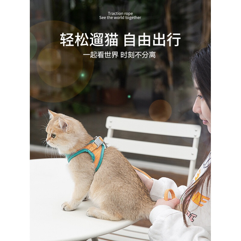 Nervous Cat Traction Rope Cat Rope Vest Style Outdoor Cat Special Anti-Escape Cat Walking Rope Cat Chain Supplies Pink and Blue Splicing (It is recommended to place an order after measuring) S 1-3 catties Comes with matching traction rope 1.5m