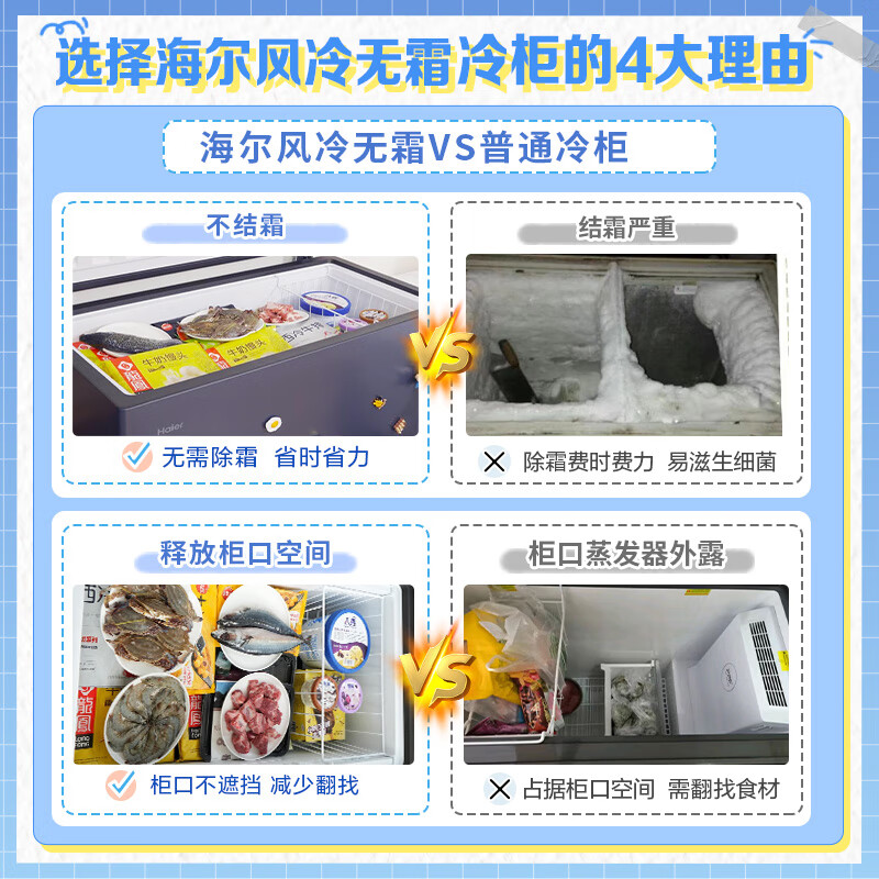 Haier 242L single temperature freezer small household small freezer refrigeration and freezing dual-purpose conversion freezer small refrigerator air-cooled frost-free first-class energy efficiency BC/BD-242WGHED