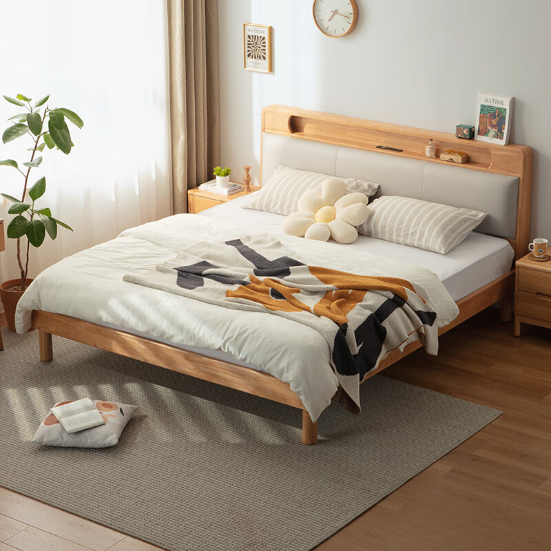 Lin's home soft-packed solid wood bed log style small apartment master bed 1.8m x 2m double bed frame PK9A
