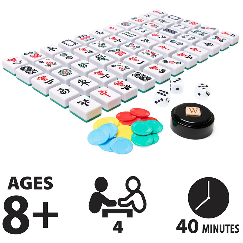 SPIN MASTER classic mahjong set, two-color porcelain tiles, solid wood storage box, family leisure game