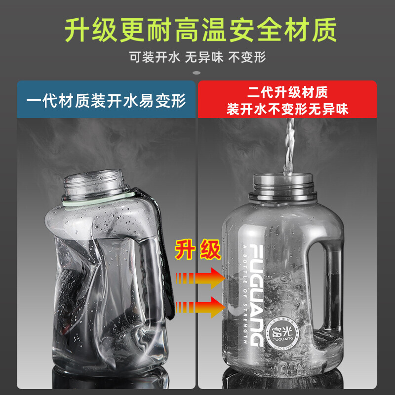 Fuguang Water Cup Large Capacity Women's Summer Straw Bucket High Temperature Resistant Sports Water Bottle Men's Fitness Cup Ton Bucket with Strap Pine Green 1500ml Strap + Handle