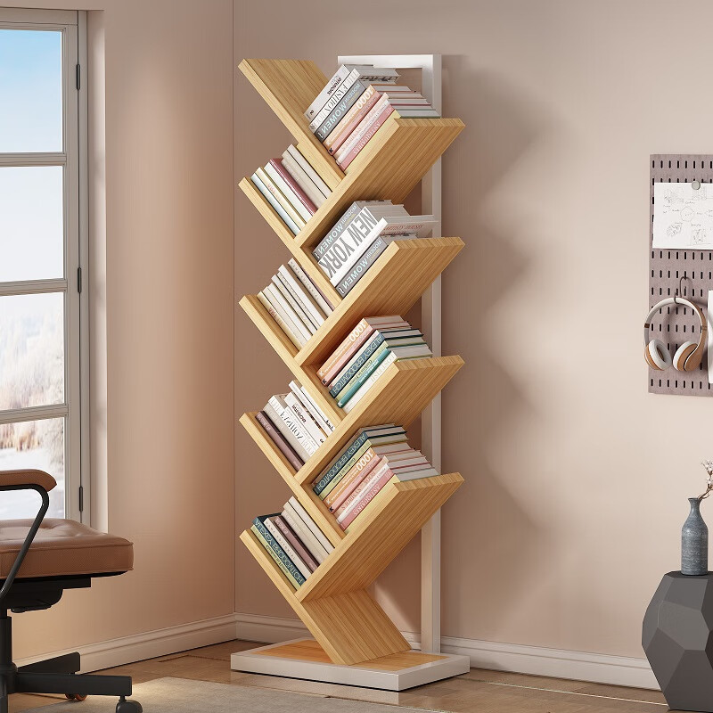 Anya tree-shaped bookshelf floor-standing solid wood storage shelf creative steel-wood multi-layer home student small bookcase 8 layers