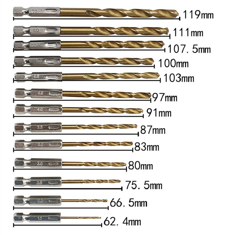FEITA hexagonal handle twist drill bit set rechargeable drill high-speed steel reamer drill 1.5-6.5mm electric screwdriver bit titanium-plated twist drill bit 13-piece set