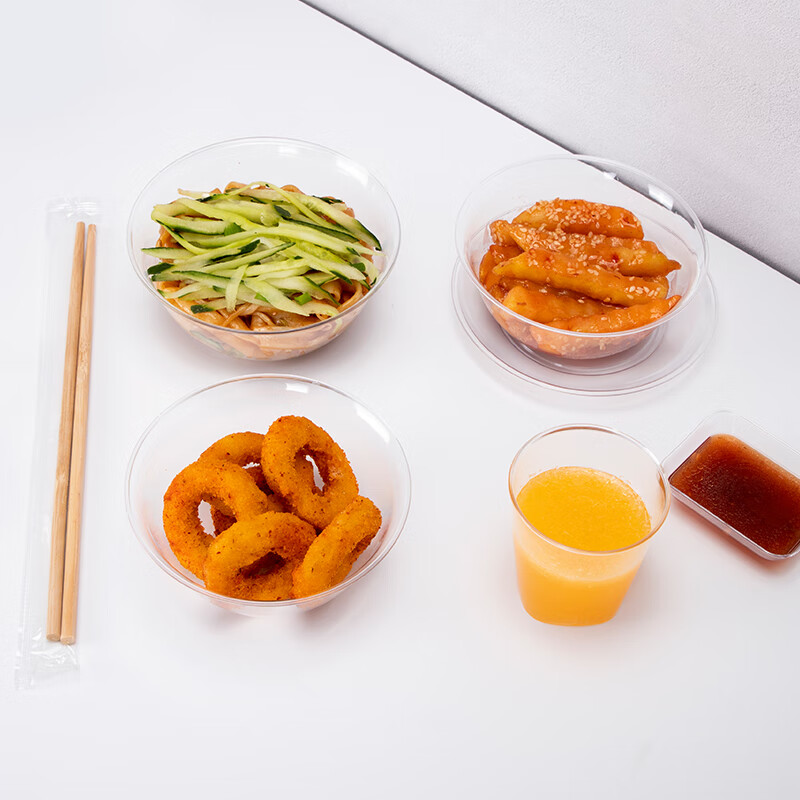 Petunia thickened disposable bowl crystal bowl transparent dessert soup bowl hot pot tableware set bowls and chopsticks flavored dishes party tableware 300ml pattern bowl 400 pieces disposable tableware