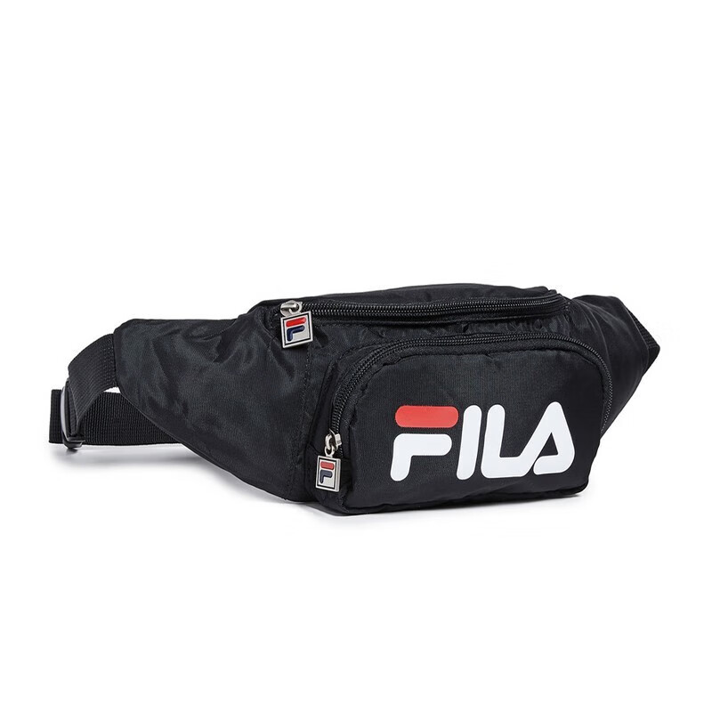 FILA men's and women's waist bags, couple chest bags, shoulder bags, casual sports fashion, cycling travel, simple shoulder bags, LOGO Black, one size