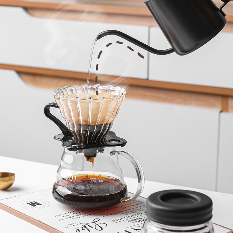 All-purpose hand-brewed coffee pot set, high borosilicate heat-resistant glass coffee cloud pot, hand-brewed drip brewing pot, coffee set