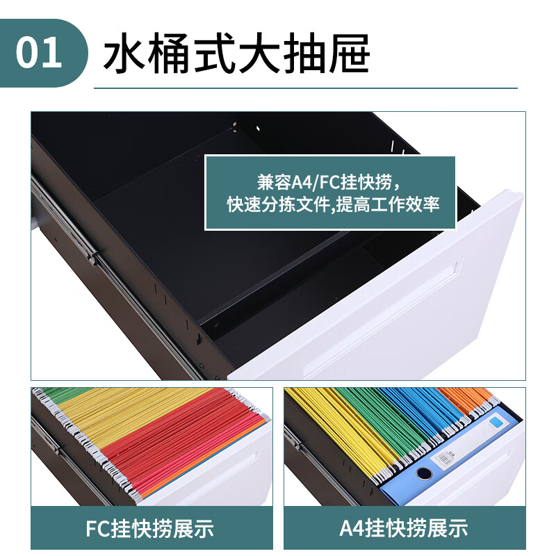 Huizhen metal cabinet steel movable information cabinet three-layer drawer storage cabinet white one-word handle under the table low cabinet HO671 can be customized