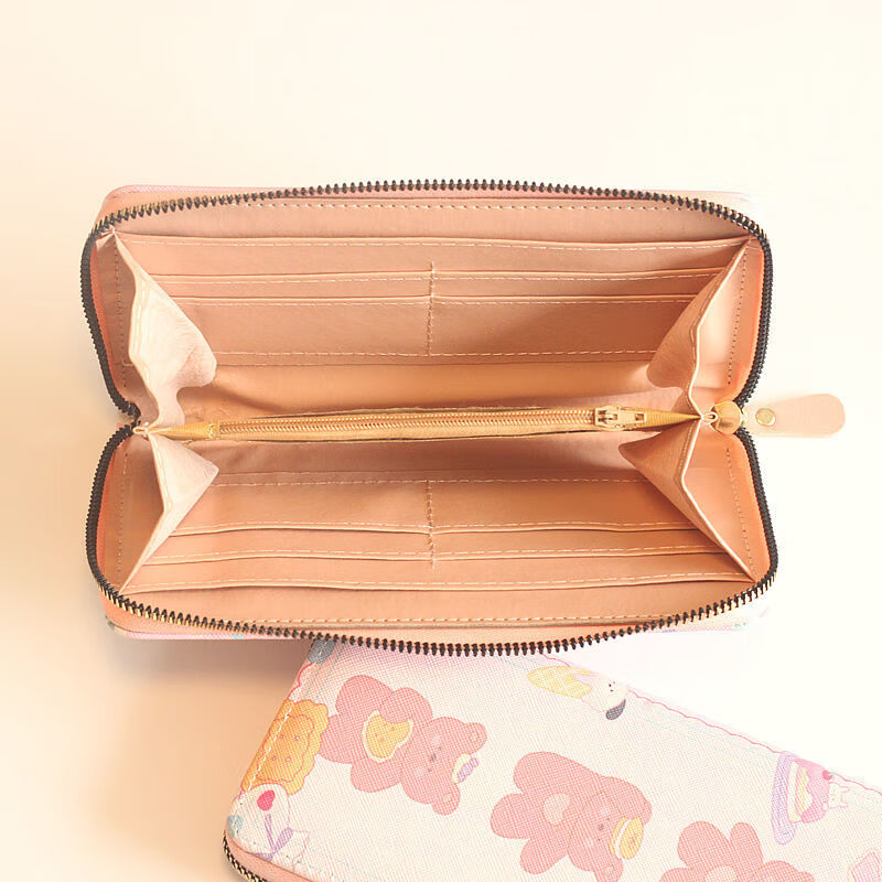 Chenwen children's wallet women's long zipper large capacity large cash slot mobile phone storage bag student cute children's card holder hand-held long wallet superimposed fat cat