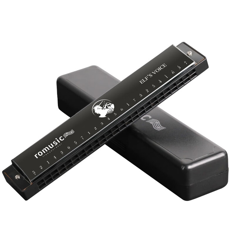 Romusic harmonica 24-hole polyphonic harmonica in C key for beginners (black) student teaching recommendation