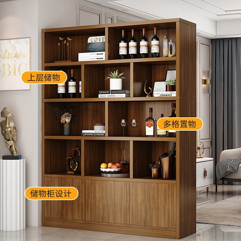 Red Ink Craftsman Wine Cabinet Solid Wood Living Room Wall Display Cabinet Porch Cabinet Partition Cabinet Red Wine Cabinet Simple Multi-Function Storage Cabinet Two Doors | Wild Oak Color 80*24*180