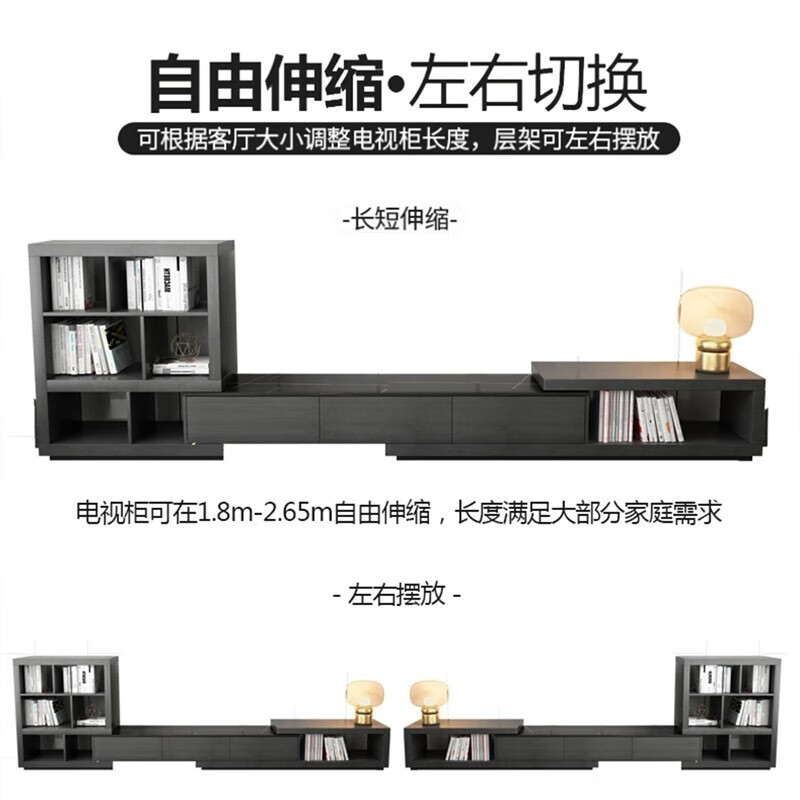 Ji Qin's quick delivery in 3 hours Coffee table Italian light luxury slate TV cabinet coffee table combination Nordic modern simple small apartment living room furniture TV cabinet base cabinet Upgraded slate coffee table (retractable 1.3-1.65 meters) Completely installed