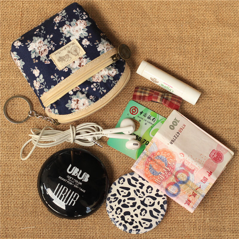 SHU GUO ER Small Wallet Women's Coin Purse Student Zipper Women's Canvas Art Cute Mini Coin Bag Headphone Storage Bag Star Blue Double Pull Square 1#C