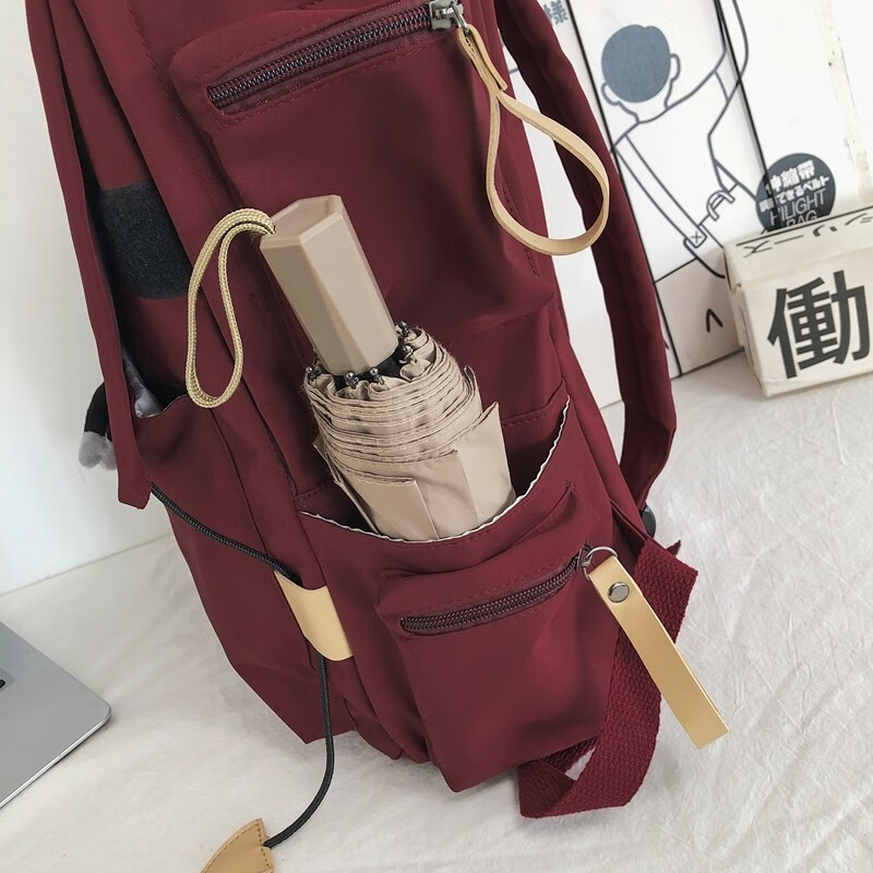 Kangaroo school bag, women's backpack, men's middle school and high school college student backpack, large capacity, wear-resistant 15.6-inch laptop bag, red with gorilla pendant