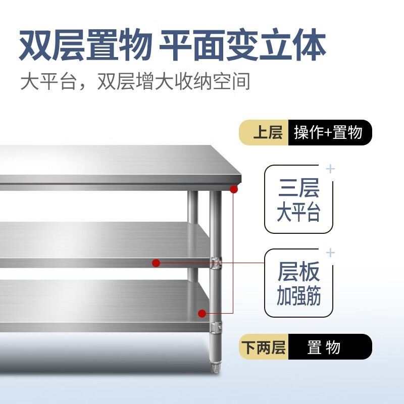Shangliuxin thickened stainless steel workbench 1800*800*800 double-layer workshop operation table kitchen loading table