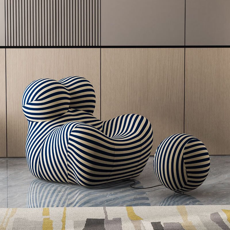 Santoba single sofa, reclining single sofa chair, mother's embrace, Internet celebrity lazy leisure sofa, living room leisure sofa, champagne color sherpa + same color ball