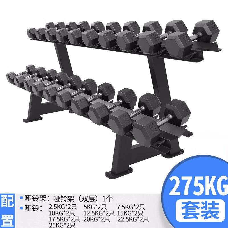 AiMeiShi rubber-coated hexagonal dumbbell for men, environmentally friendly, odor-free, electroplated stainless steel, cast iron solid core, home commercial fitness equipment 7.5KG each