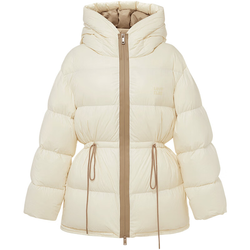 DZZIT mid-length down jacket autumn and winter puff down contrast drawstring design for women white XS