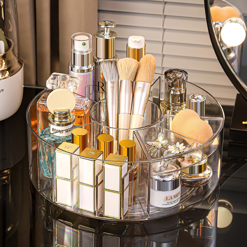 KAMAN high-looking desktop cosmetics storage box new skin care products transparent dressing table Internet celebrity lipstick rotating storage rack 360 rotation transparent 1 piece