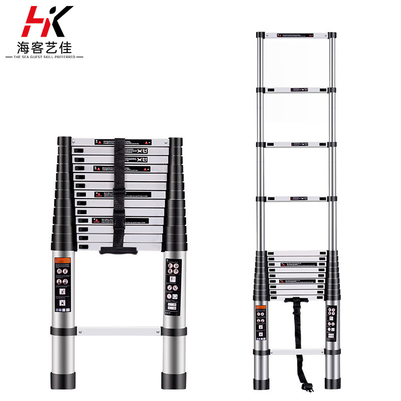 Haike Yijia single-sided aluminum alloy telescopic ladder portable bamboo single ladder multi-functional joint lift engineering ladder attic staircase straight ladder single-sided telescopic ladder 4.4 meters