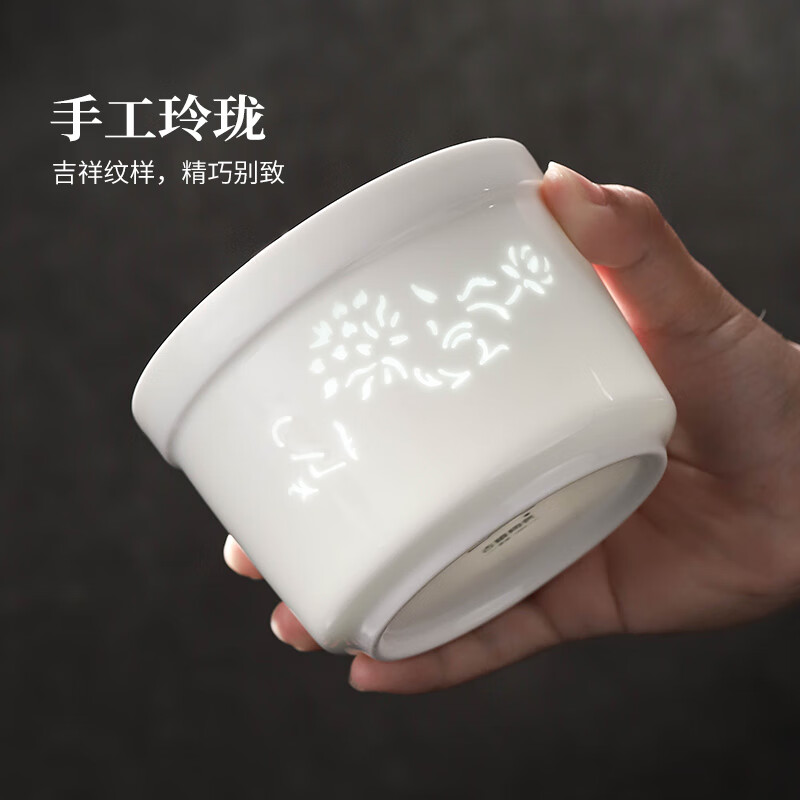 Jingdezhen ceramic white porcelain tableware stew cup for home use exquisite carved solid color porridge stew cup Chinese style large capacity stew soup steamed egg fragrant stew Gu - Camellia 11cm420ml