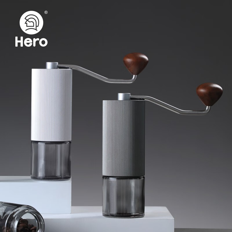 HeroS02 hand grinder stainless steel six-star grinding core outdoor portable manual coffee bean grinder s02 grinder curved handle 6-star grinding core - gun gray