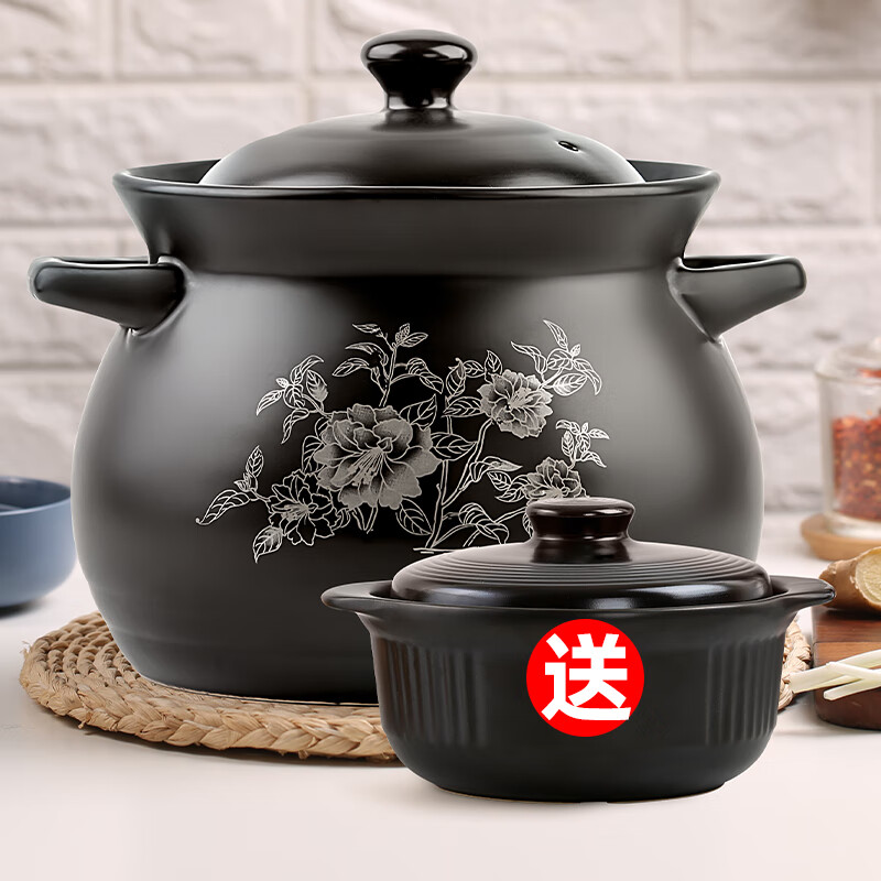 KANGSHU Casserole Stew Pot Household Gas High Temperature Resistant Soup Pot Gas Stove Special Soup Pot Casserole Stew Pot 6L+1.1L (Large Family Model) Burnt out Replace with new one