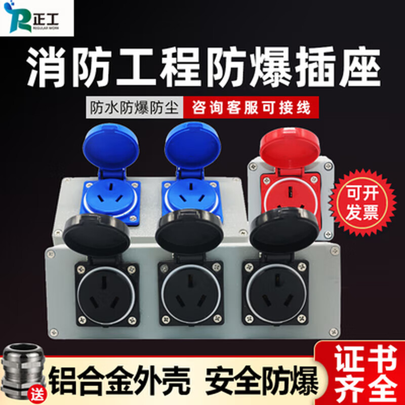 Explosion-proof socket 380v three-phase four-wire 440v high-power plug row European standard American standard socket explosion-proof double 380V25A 2 sockets