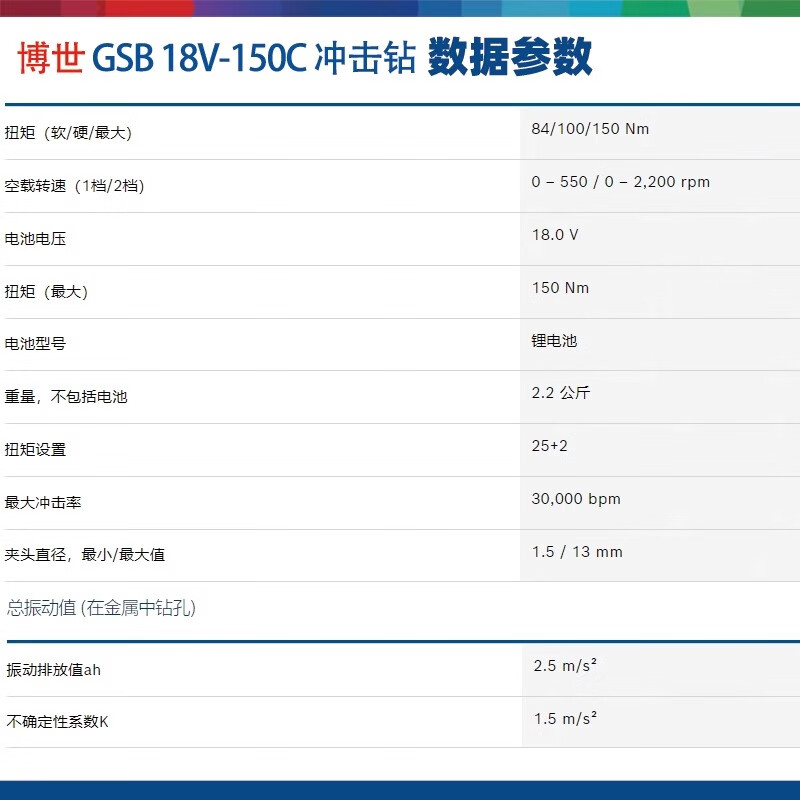 Bosch (BOSCH) Special series GSB18V-150C lithium battery brushless industrial rechargeable electric drill impact drill GSB18V-150C 5.0AH dual lithium battery fast charge
