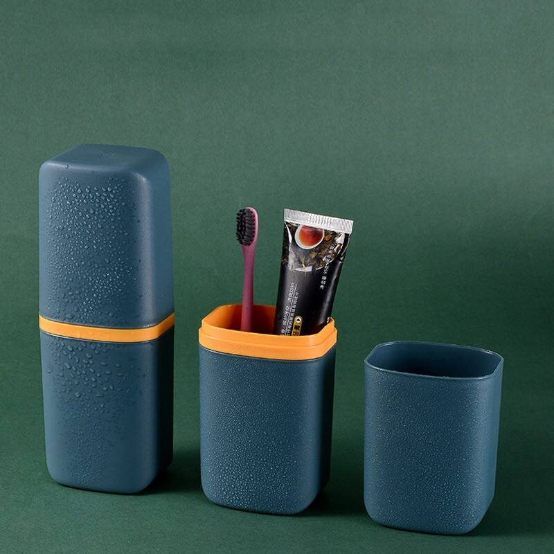 JAJALIN Mouthwash Cup Simple Tooth Tank Wash Cup Travel Set Men's and Women's Toothbrush Box Children's Blue